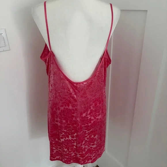Angelique Y2K Floral Burnout Velvet Slip Dress Sz L Pink Satin Trim Pink *E17 - Picture 3 of 5